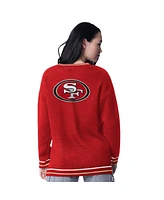 Starter Women's Scarlet San Francisco 49ers Oversized On the Ball Intarsia Knit Pullover Sweater