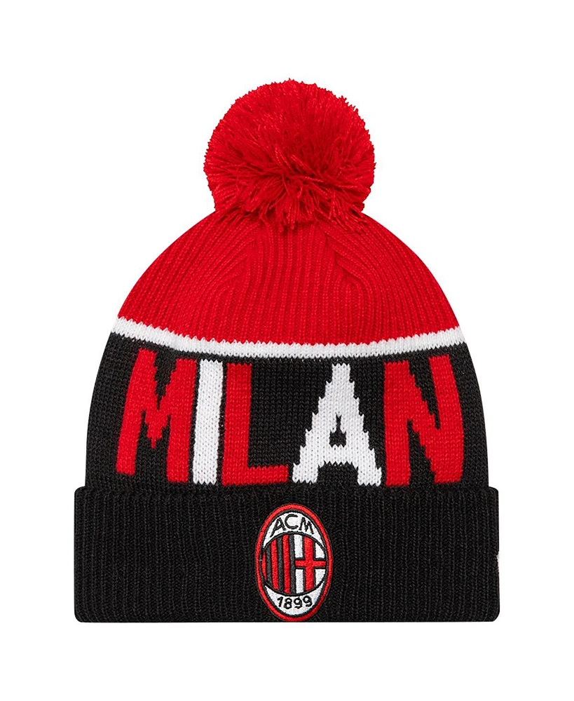 New Era Men's Black Ac Milan Sport Cuffed Knit Hat with Pom