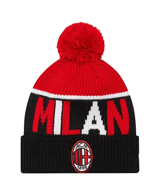 New Era Men's Black Ac Milan Sport Cuffed with Pom Knit Hat