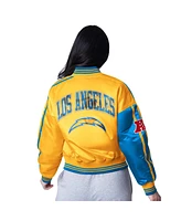 Starter Women's Powder Blue/Gold Los Angeles Chargers Zone Blitz Cropped Full-Snap Satin Jacket