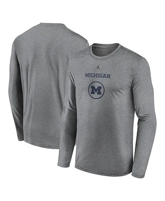 Jordan Men's Heather Gray Michigan Wolverines 2024 On-Court Basketball Practice Legend Performance Long Sleeve T-Shirt