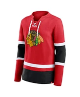 Fanatics Women's Red Chicago Blackhawks Prime Time Lace-Up Long Sleeve T-Shirt