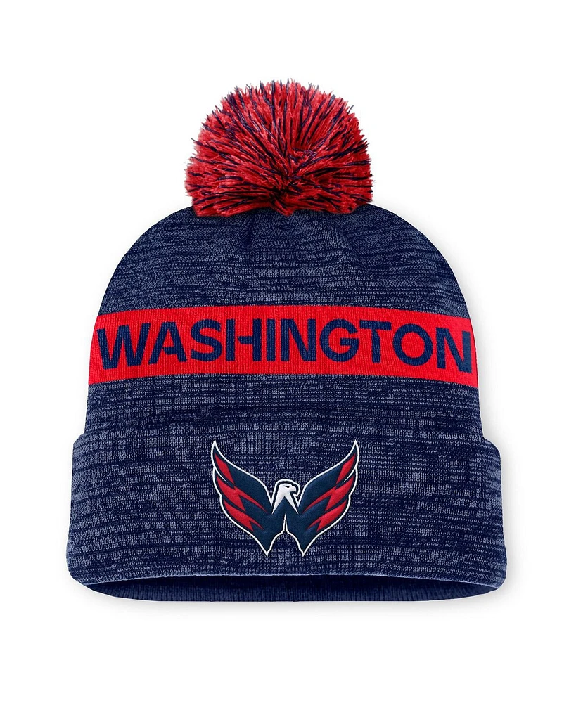 Fanatics Men's Navy/Red Washington Capitals Authentic Pro Rink Cuffed Knit Hat with Pom