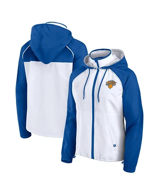 Fanatics Women's White/Blue New York Knicks Anorak Raglan Full-Zip Hoodie Jacket