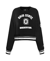 Pro Standard Women's Black Ohio State Buckeyes Cultivated-Pearl Cropped Pullover Sweatshirt