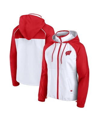 Fanatics Women's White Wisconsin Badgers Full-Zip Anorak Hoodie Jacket