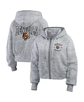 Wear by Erin Andrews Women's Heather Gray Cincinnati Bengals Speckled Fleece Cropped Full-Zip Hoodie