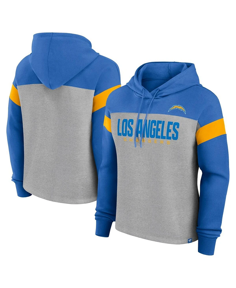 Fanatics Women's Heather Gray/Powder Blue Los Angeles Chargers Bold Play Call Pullover Hoodie