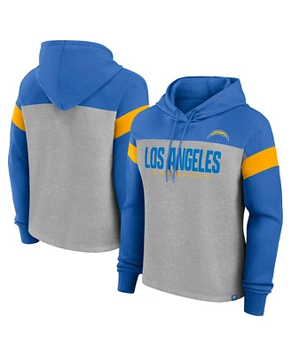 Fanatics Women's Heather Gray/Powder Blue Los Angeles Chargers Bold Play Call Pullover Hoodie