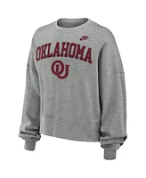 Nike Women's Heather Gray Oklahoma Sooners Legacy Fleece Classic Arch Oversized Cropped Tackle Twill Sweatshirt