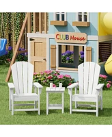 Kids 3-Piece Outdoor Hdpe Adirondack Chairs With Square Side Table Set
