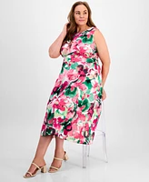 Kasper Plus Floral-Print Sleeveless Fit & Flare Dress