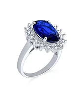Bling Jewelry Royal Blue Oval Cubic Zirconia 6CTW Cz Cocktail Ring .925 Sterling Silver