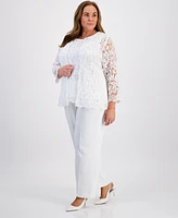 Kasper Plus Lace Open-Front Cardigan