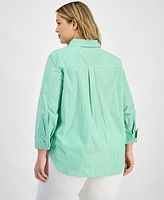 Kasper Plus Gingham Button-Up 3/4-Sleeve Shirt