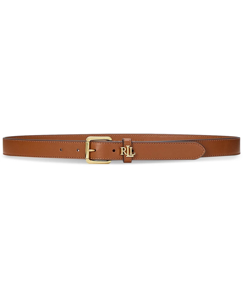 Lauren Ralph Logo-Keeper Leather Skinny Belt