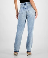 Guess Women's Flower-Trim High Rise Tapered-Leg Mom Jeans
