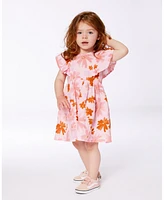 Deux par Big Girls Printed Muslin Dress Pink And Coral Flowers