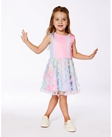 Deux par Big Girls Milano Dress With Printed Mesh Skirt Multicolored Butterflies