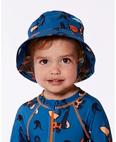 Deux par Toddler Printed Beach Hat Orange Sloths On Navy Blue