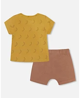 Deux par Baby Boys Printed Cotton Top And Short Set Brown, Yellow, Bananas