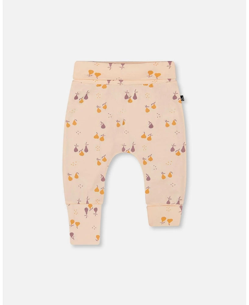 Deux par Baby Girls Organic Cotton Evolutive Pant Peach Printed Pears