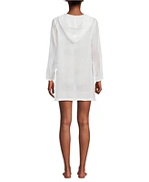 Lands' End Women's Petite Rayon Rib Hooded Mini Cover-up Dress