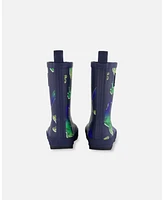 Deux par Little Boys Printed Rain Boots Blue And Green Dino On Navy