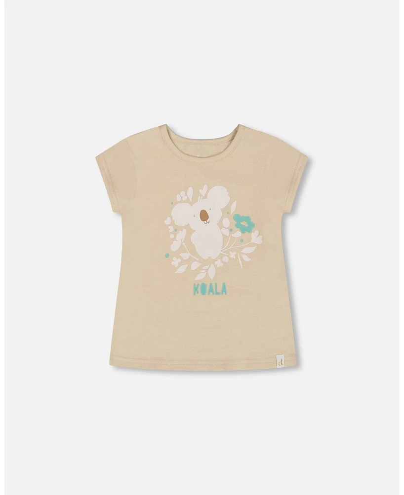 Deux par Baby Girls Organic Cotton Tee Beige And Cream Koala