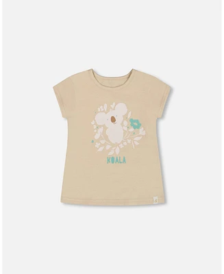 Deux par Baby Girls Organic Cotton Tee Beige And Cream Koala