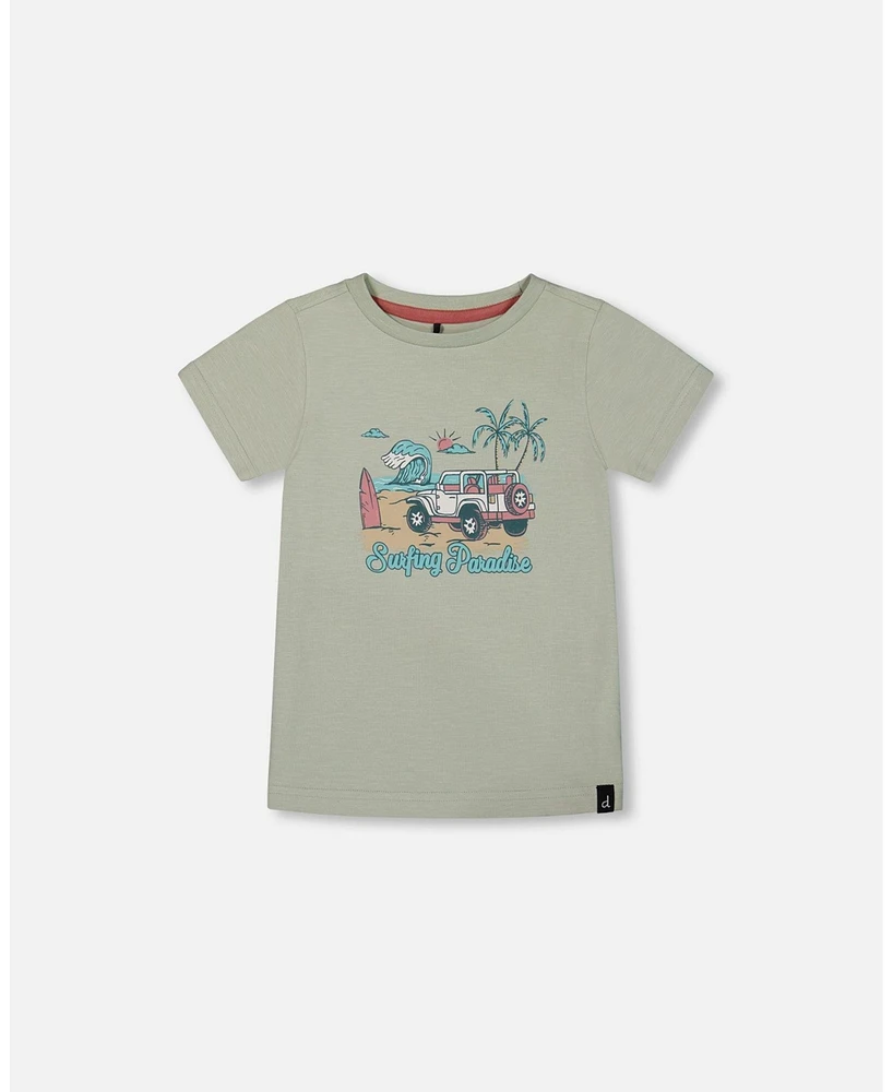 Deux par Deux Baby Boys Short Sleeve Organic Cotton Graphic Tee Sage And Multi