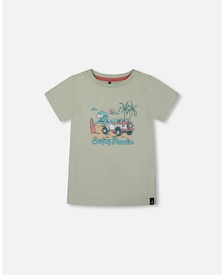 Deux par Deux Baby Boys Short Sleeve Organic Cotton Graphic Tee Sage And Multi