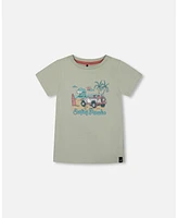 Deux par Deux Baby Boys Short Sleeve Organic Cotton Graphic Tee Sage And Multi