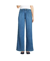 Lands' End Women's Petite High Rise Soft Denim Pleated Wide Leg Trousers