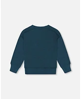 Deux par Big Boys Pullover French Terry Graphic Sweatshirt Teal And Peach