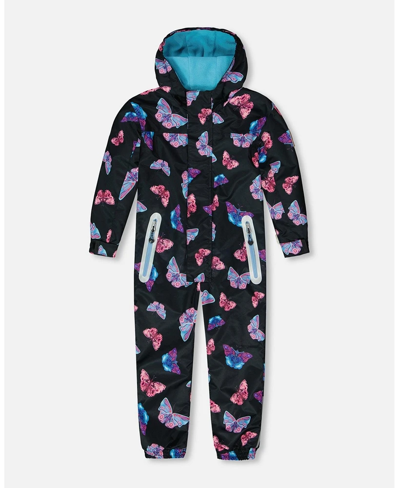 Deux par Deux Big Girls Printed Mid-Season One-Piece Outerwear Multicolored Butterflies On Black Background
