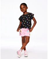 Deux par Big Girls Rolled Sleeve Tee With Print Black And Multicolored Gummies