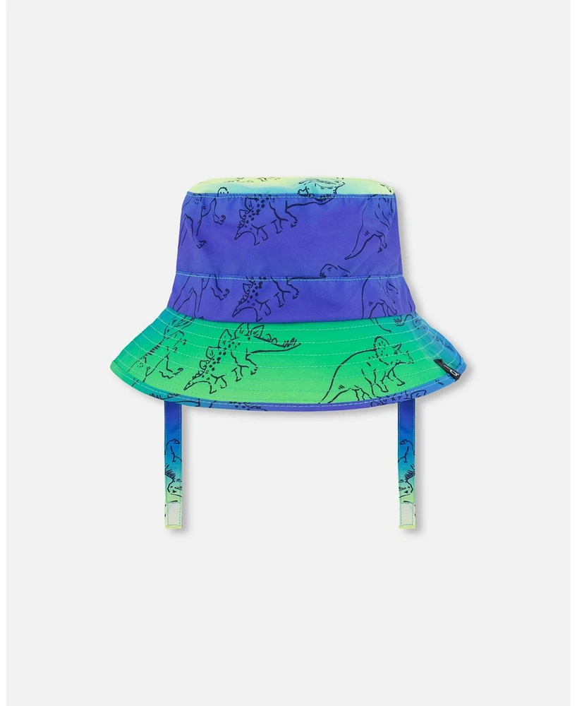 Deux par Baby Boys Printed Beach Hat Vibrant Blue And Green Dino