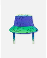 Deux par Baby Boys Printed Beach Hat Vibrant Blue And Green Dino