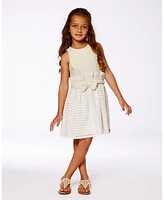 Deux par Big Girls Bi-Material Belted Dress Beiges