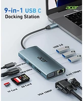 acer Usb C Hub with 4k Hdmi, 9-in-1 Usb C to Ethernet Adapter, 5Gbps Usb-a 3.0 Docking Station, Pd 100W Charging, Sd Card Reader, Usb to Vga Splitter