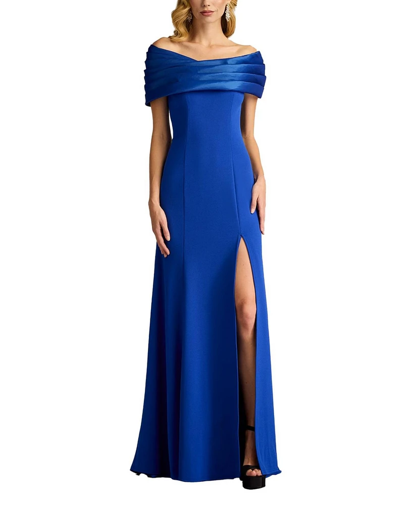 Tadashi Shoji Dalton Contrast Off-Shoulder Gown