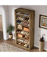 Tribesigns 71" Tall Shoe Cabinet, Large Wood Freestanding Shoe Storage Organizer for 32-36 Pairs, 8-Tier Vertical Shoe Rack with Adjustable Shelves fo