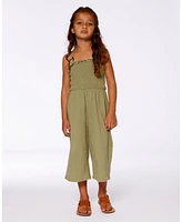 Deux par Big Girls Smocked Crinkle Jersey Jumpsuit Olive Green