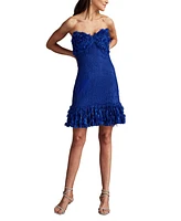 Tadashi Shoji Carmen Lace Fringe Mini Dress