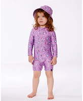 Deux par Toddler Printed Beach Sun Hat Old Mauve And Multicolored Butterflies