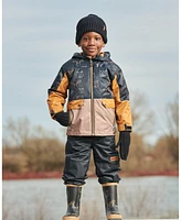 Deux par Deux Toddler Boys 3-In-1 Mid-Season Outerwear Set With Colorblock Jacket Beige Animals On Black Background - Toddler|Child