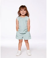 Deux par Big Girls Chambray Blouse And Short Set Mint Green Striped