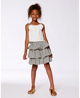 Deux par Big Girls Bow Top And Ruffled Skirt Set White Black Striped