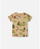 Deux par Big Boys Printed Organic Cotton Tee Camping Beige